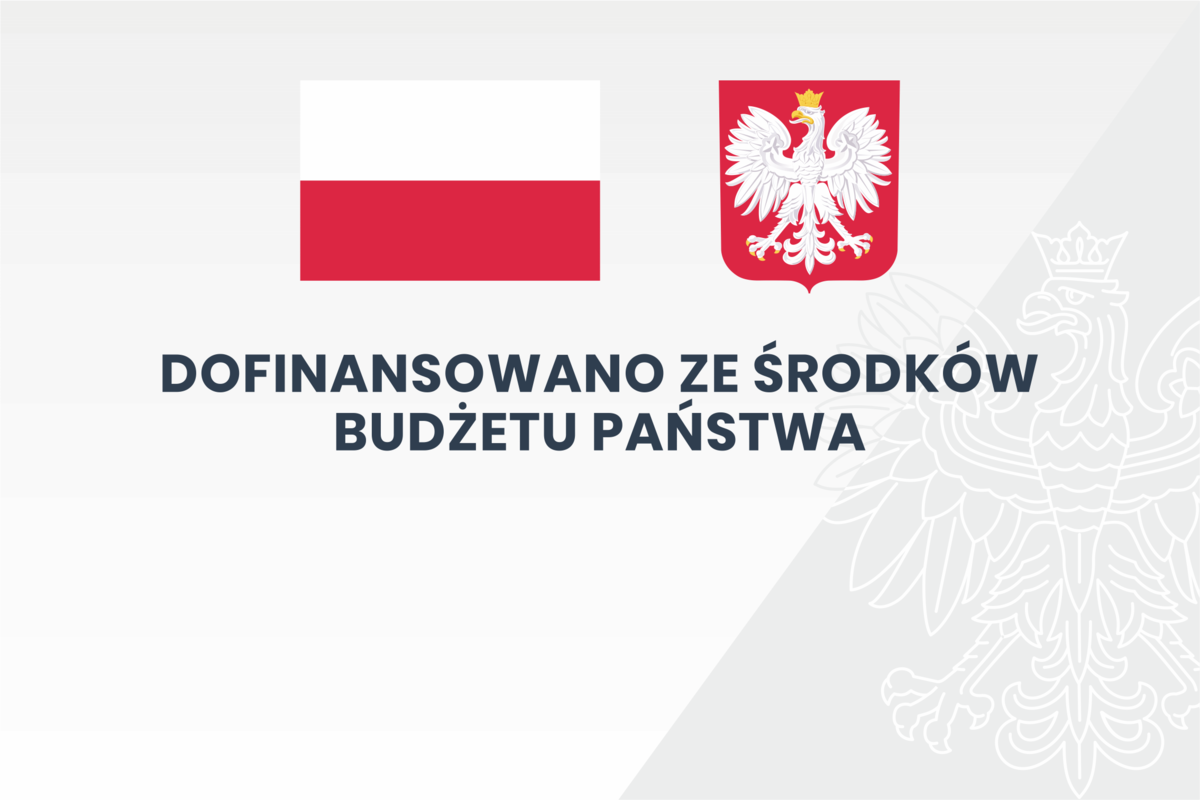 Grafika z polską flagą i godłem informująca o pozyskaniu środków z budżetu państwa.
